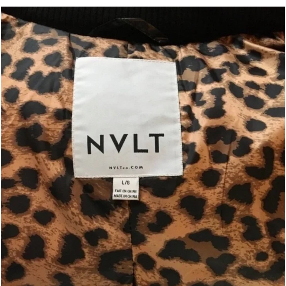 NVLT Nordstrom Mixed Media PufferBlack Lepoard Print Jacket - Picture 7 of 8